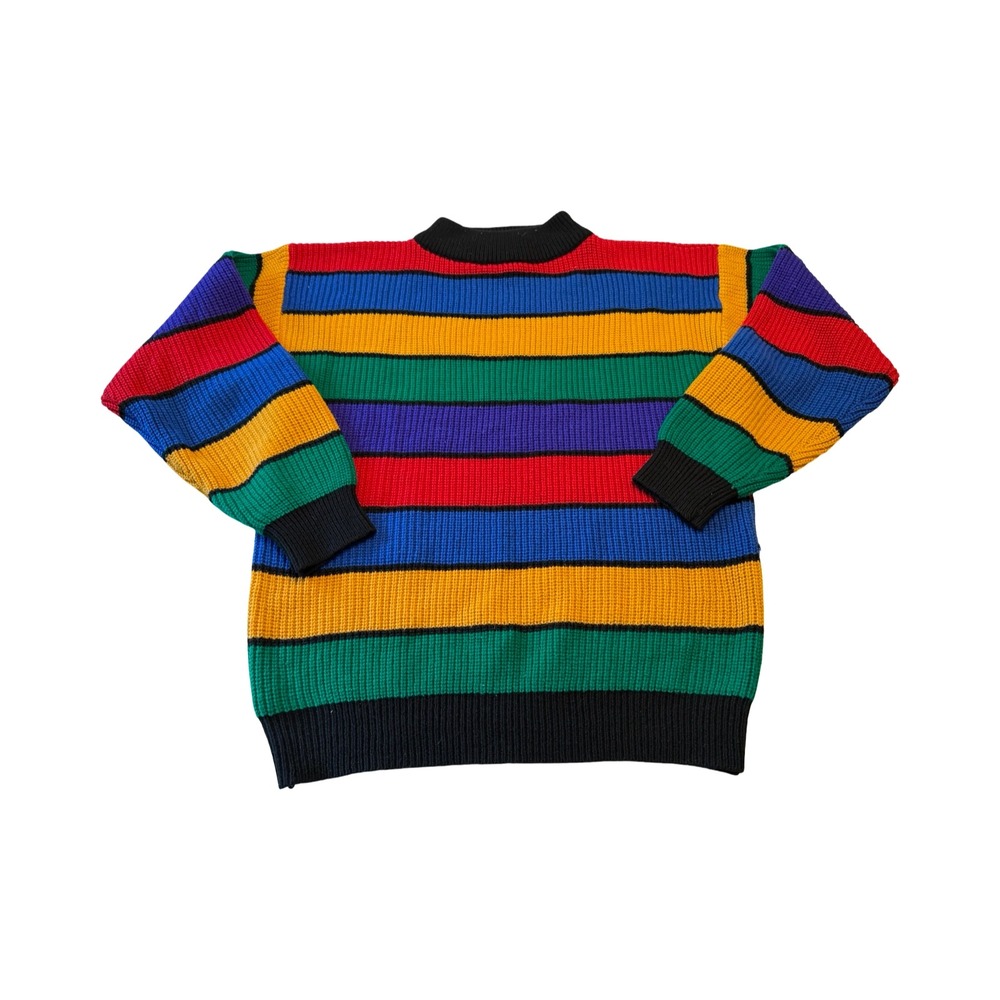 Vintage Wye Oaks Rainbow Stripe Chunky Knit Sweater Mens Medium Multicolor 90s